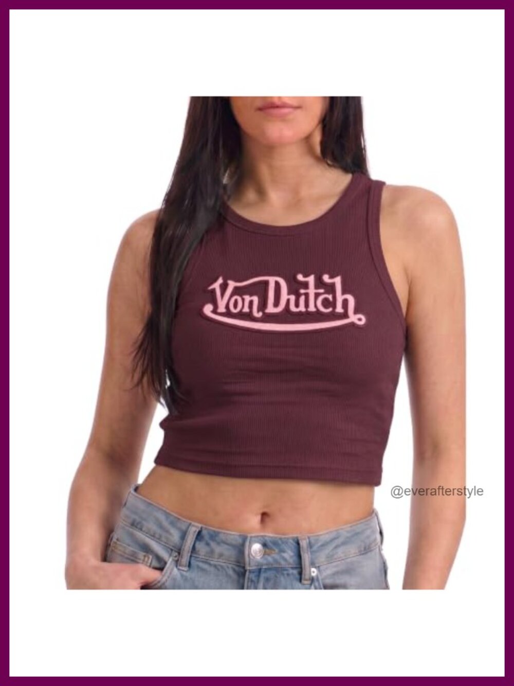 Von Dutch Graphic Print Crop Tank Top Sleeveless Crew Neck Junior